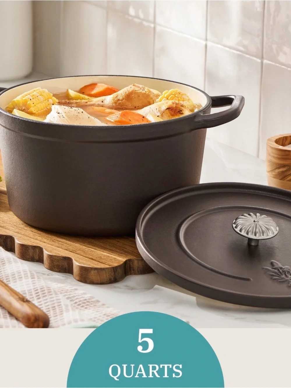 The Pioneer Woman Brown Cast Iron Dutch Oven with Cream Interior